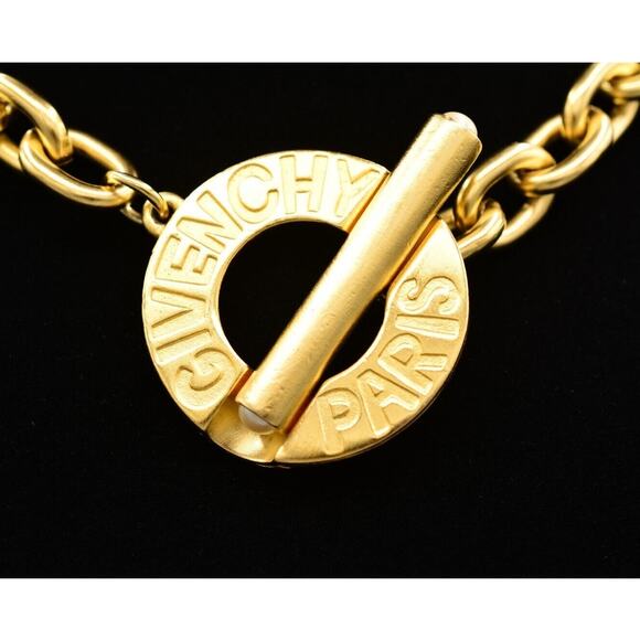 Givenchy Vintage Logo Necklace Brushed Gold Toggle Chain Chunky Runway 90s BinY - Picture 1 of 16
